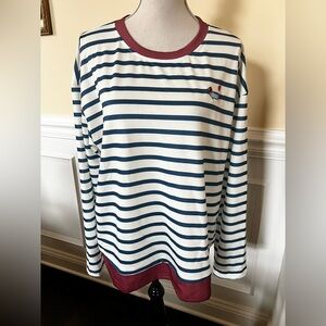 Blue & Ivory Horizontal Striped Long Sleeve Pullover.